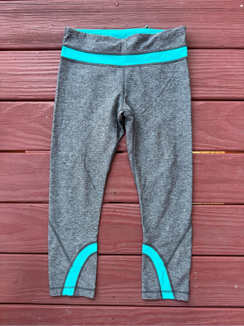lululemon athletica Gray Capri Leggings with Teal Accent Panels